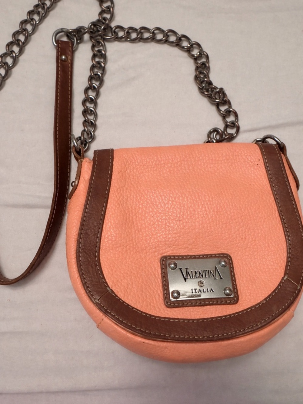 Valentina Peach and Brown Crossbody Bag with Chain Strap